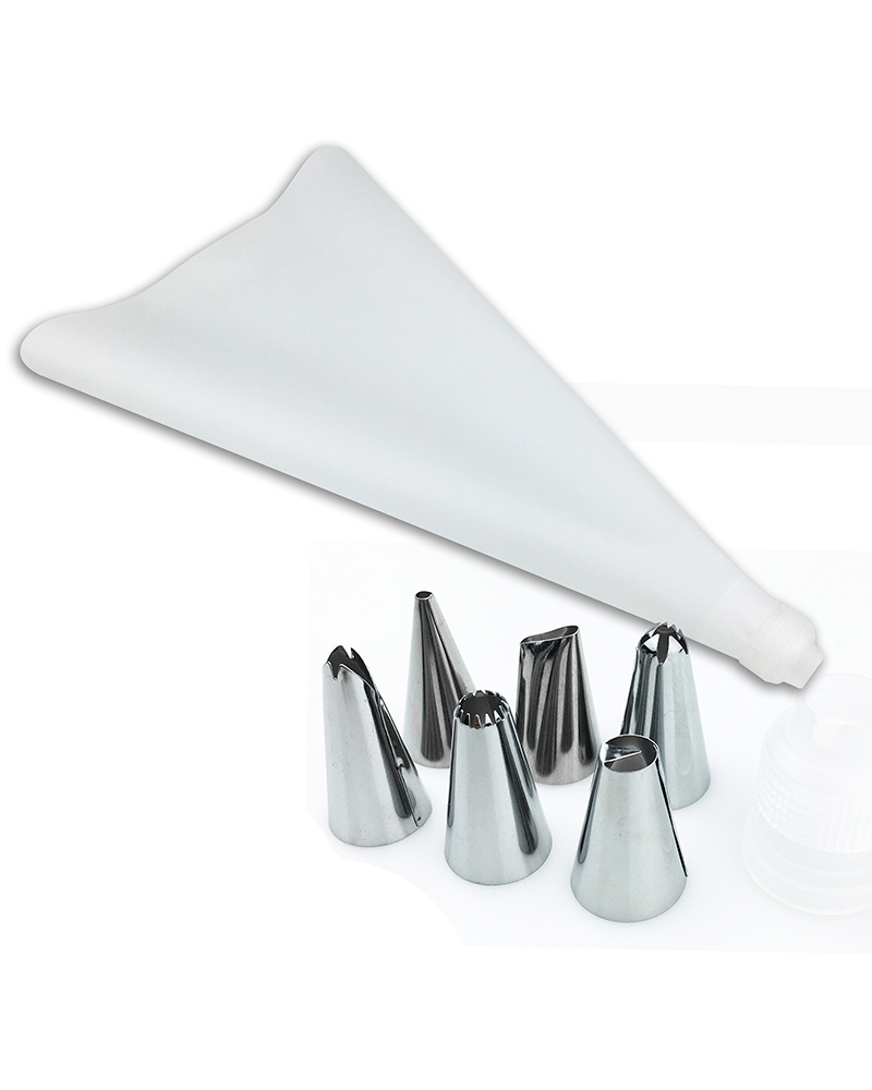 

Set Stainless Steel Pastry Nozzles for Cream with Pastry Bag, White