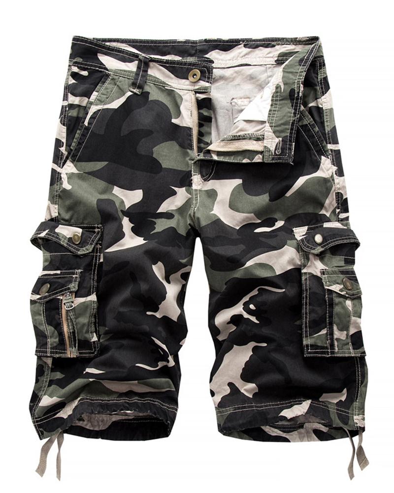 

Camouflage Print Cargo Short Pants, Green