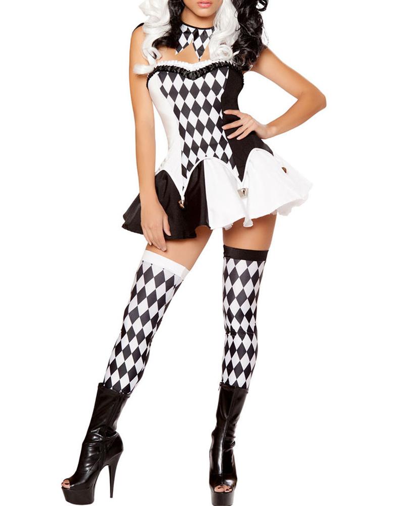 

Halloween Creepy Black And White Clown Vampire Costume