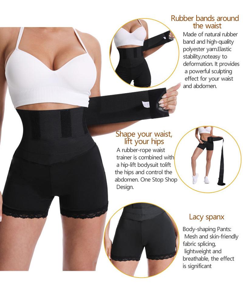 

Tummy Control Butt Lifting High Waist Lace Trim Shapewear, Black