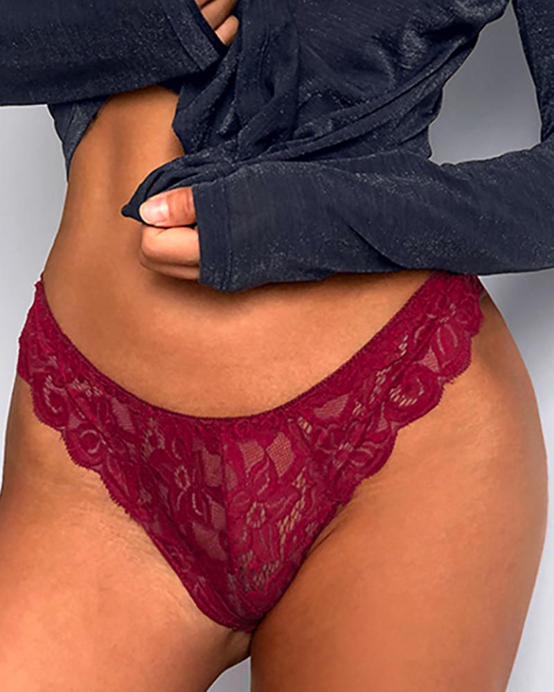 

Crochet Lace Seamless Low Waist Thong Panty, Red