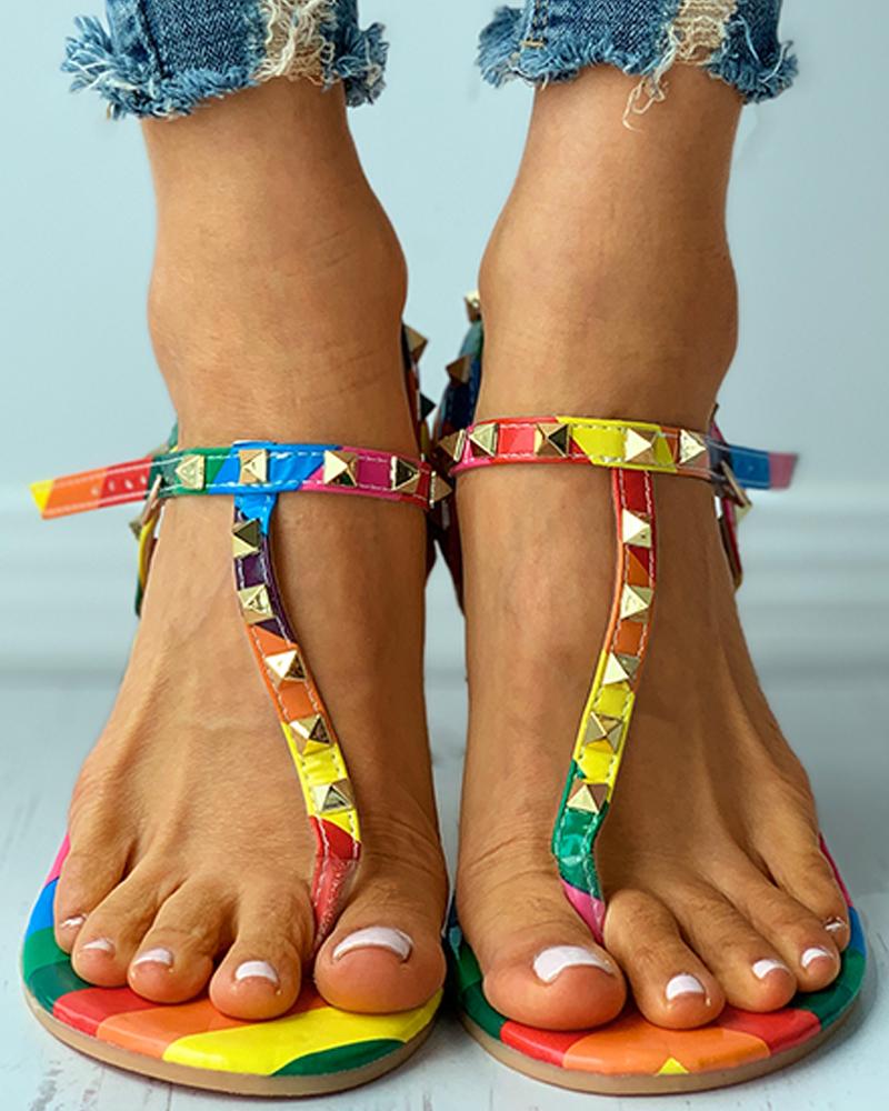 

Toe Post Colorblock Rivet Slingback Flat Sandals, Multicolor