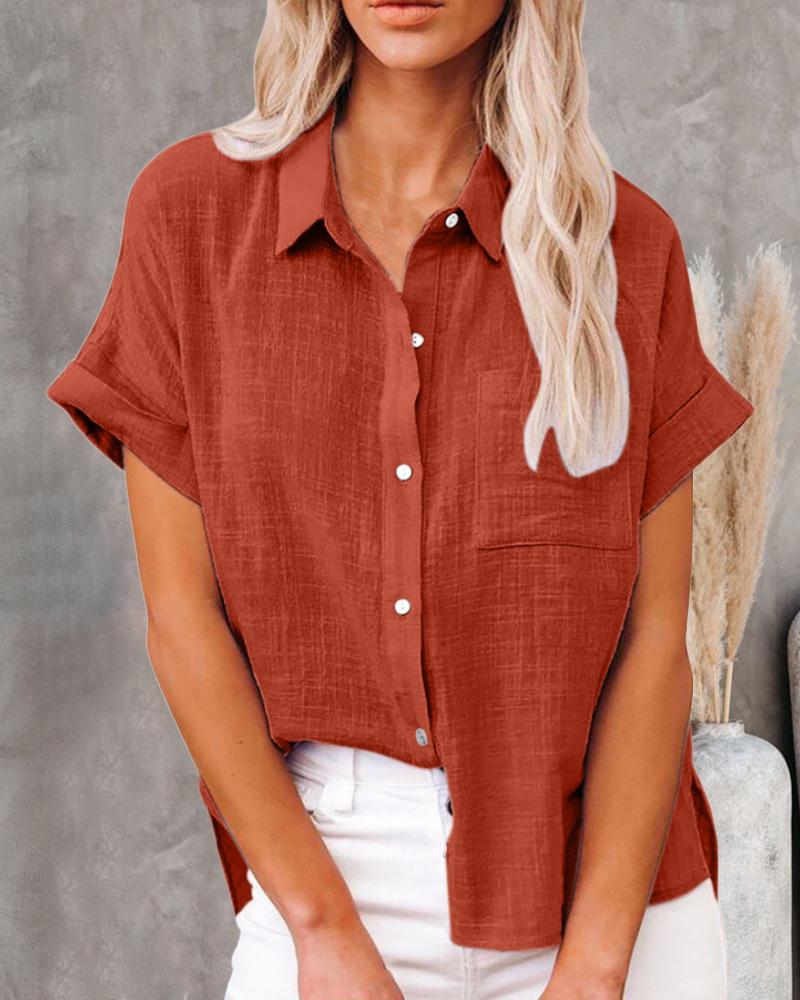 

Short Sleeve Button Down Shirt, Red