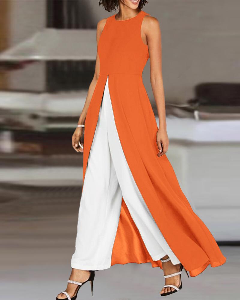 

Colorblock Patchwork Asymmetrical Ruched Jumpsuit, Orange