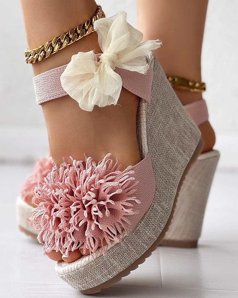 Sandalias de cuña con plataforma y decoración de lazo con estampado floral