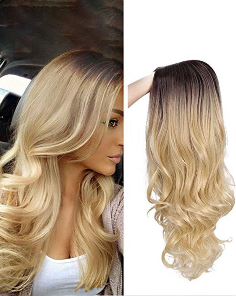 

Gradient Color Nuture Long Curly Wig, Gold
