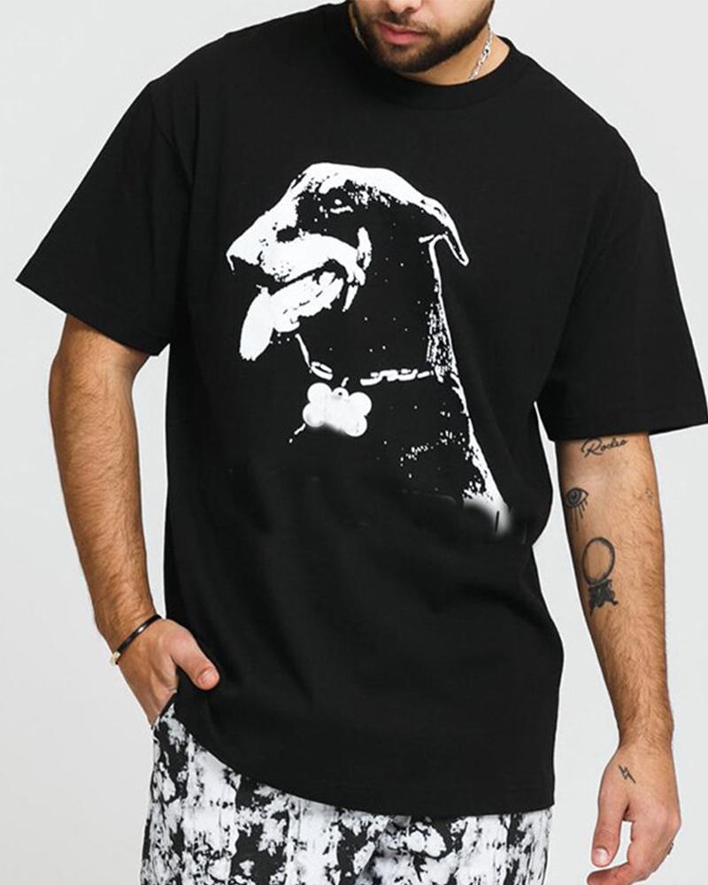 

Dog Print Short Sleeve T-shirt, Black