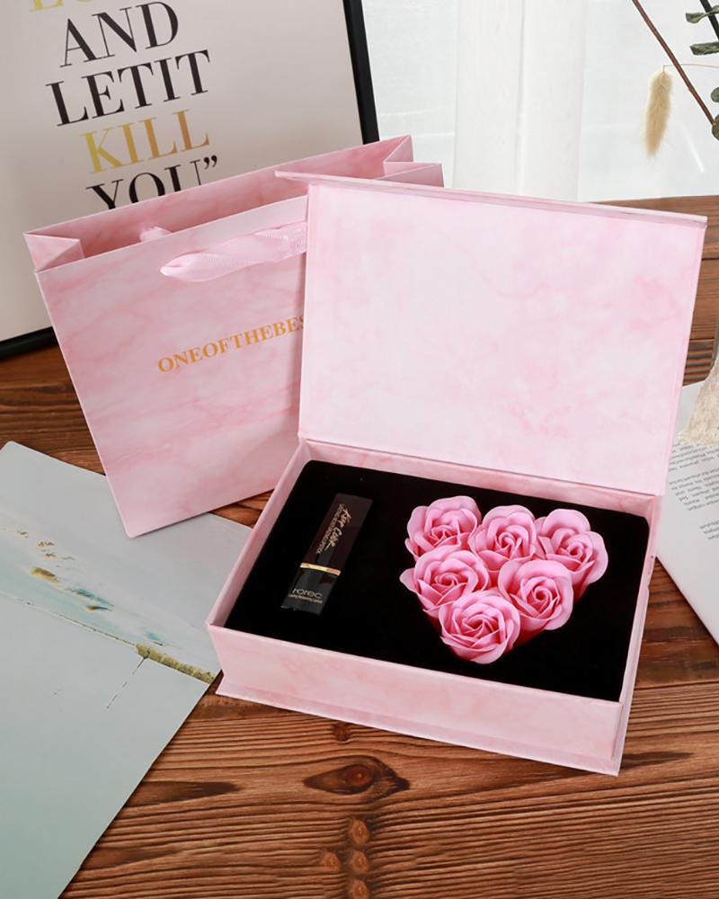 

Rose Soap With Lipstick Container Magnetic Gift Box, Pink