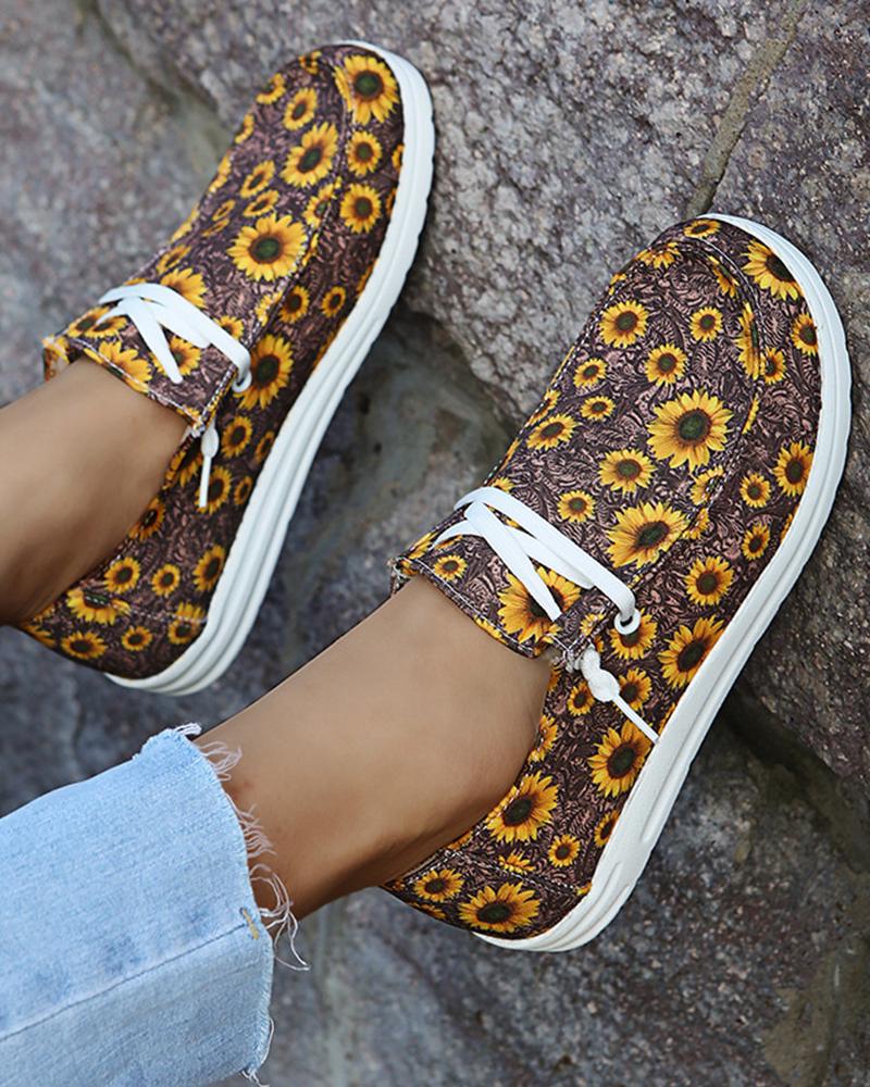 

Sunflower / Floral / Graphic Print Casual Canvas Shoes, Yellow