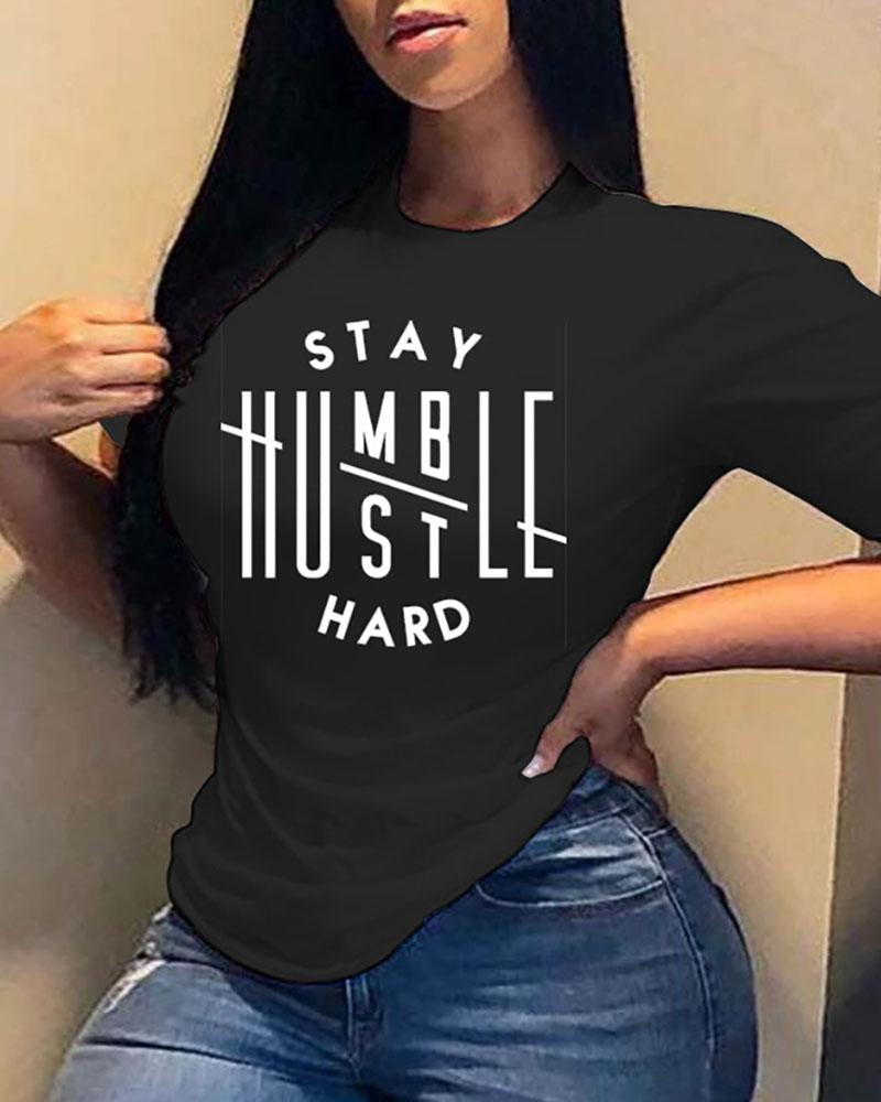 

Letter Print Short Sleeve Casual T-shirt, Black