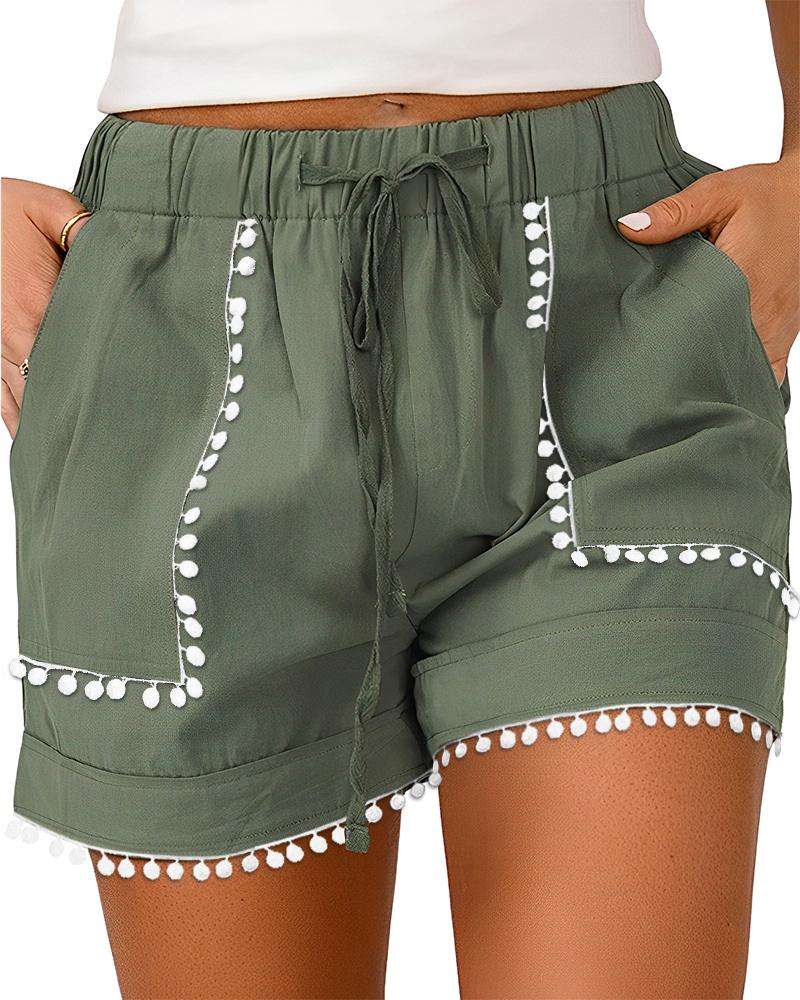 

Lace Patch Pocket Design Drawstring Shorts, Green