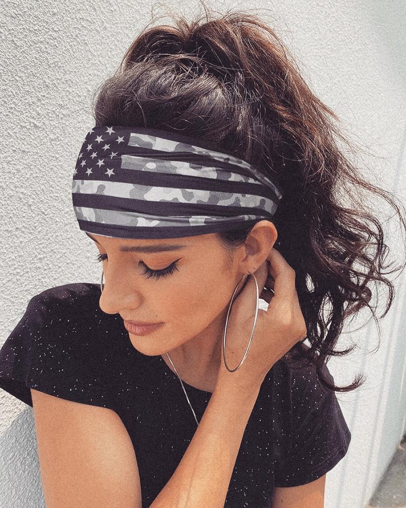 

Flag Print Yoga Running Elastic Headwraps Hair Band, Black