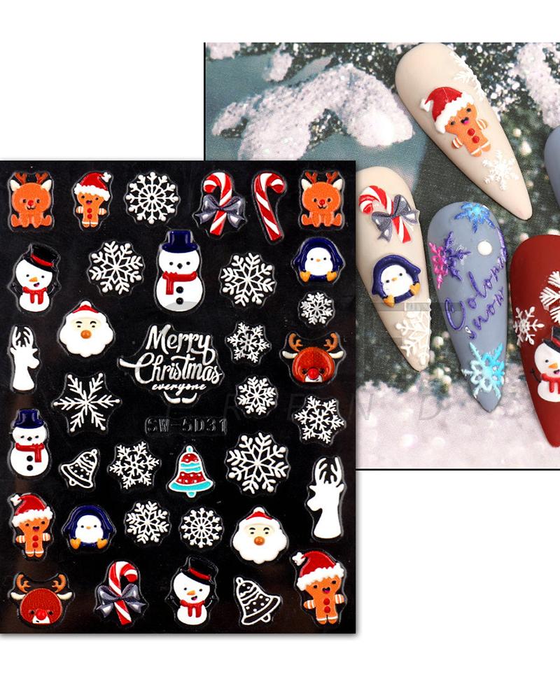 

1 Sheet 5D Christmas Santa Snowflake Snowman Reindeer Decals Nail Art Stickers, Style3