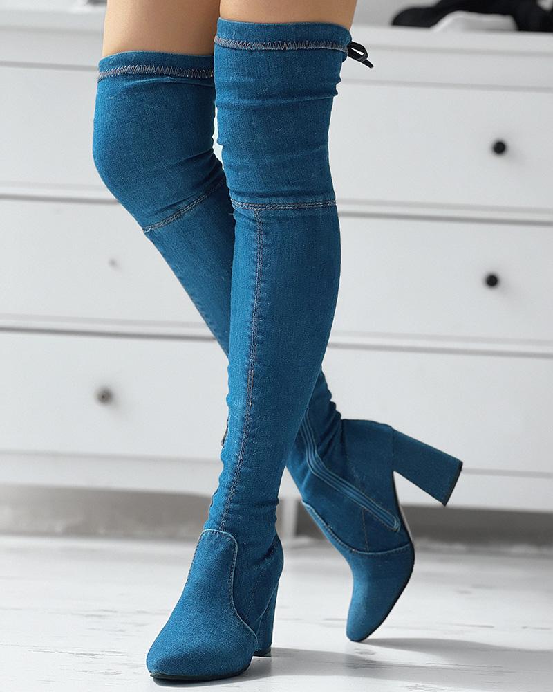 

Contrast Piping Over The Knee Boots, Lighted blue