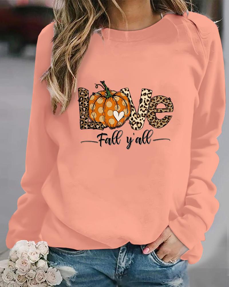 

Halloween Pumpkin Leopard Graphic Print Sweatshirt, Pink