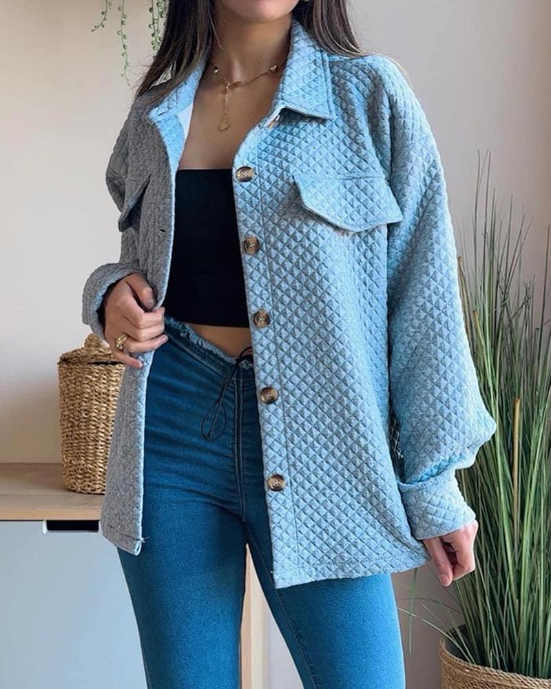 

Chemise boutonnée à manches longues et motif losanges avec poche, coupe ample et décontractée, pour 'automne, Gray