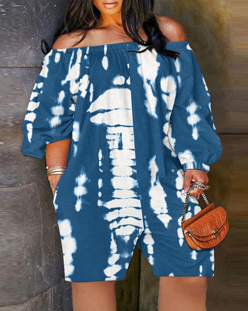 

Plus Size Tie Dye Print Off Shoulder Romper, Blue