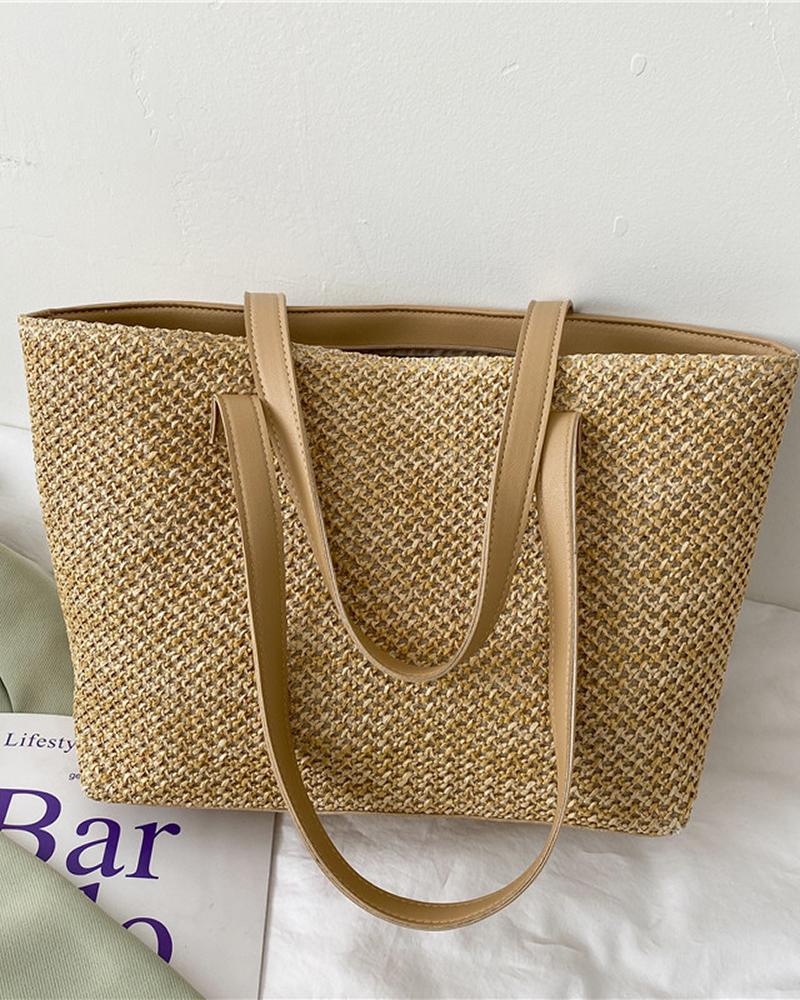 

Straw Large Capacity Beach Tote Bag, Khaki