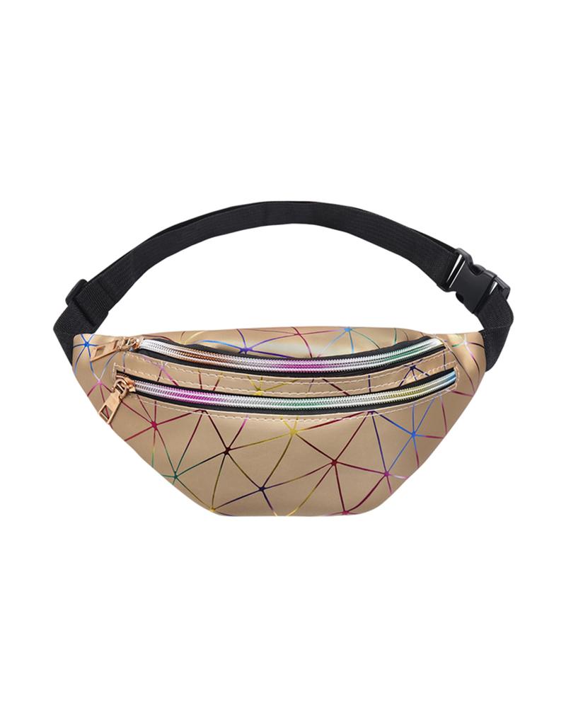 

Holographic Geometric Belt Bag Waterproof Laser Waist Fanny Pack, Gold