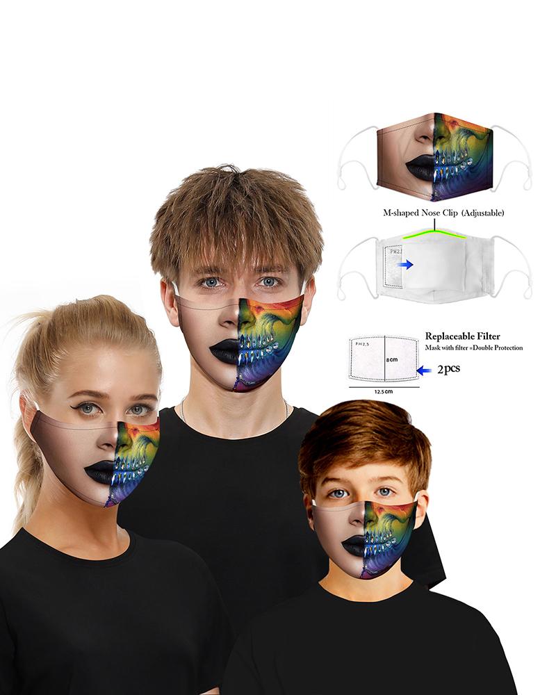 

Face Print Mouth M .a. s. k Washable And Reusable With 2PCS Replaceable Filter, Multicolor