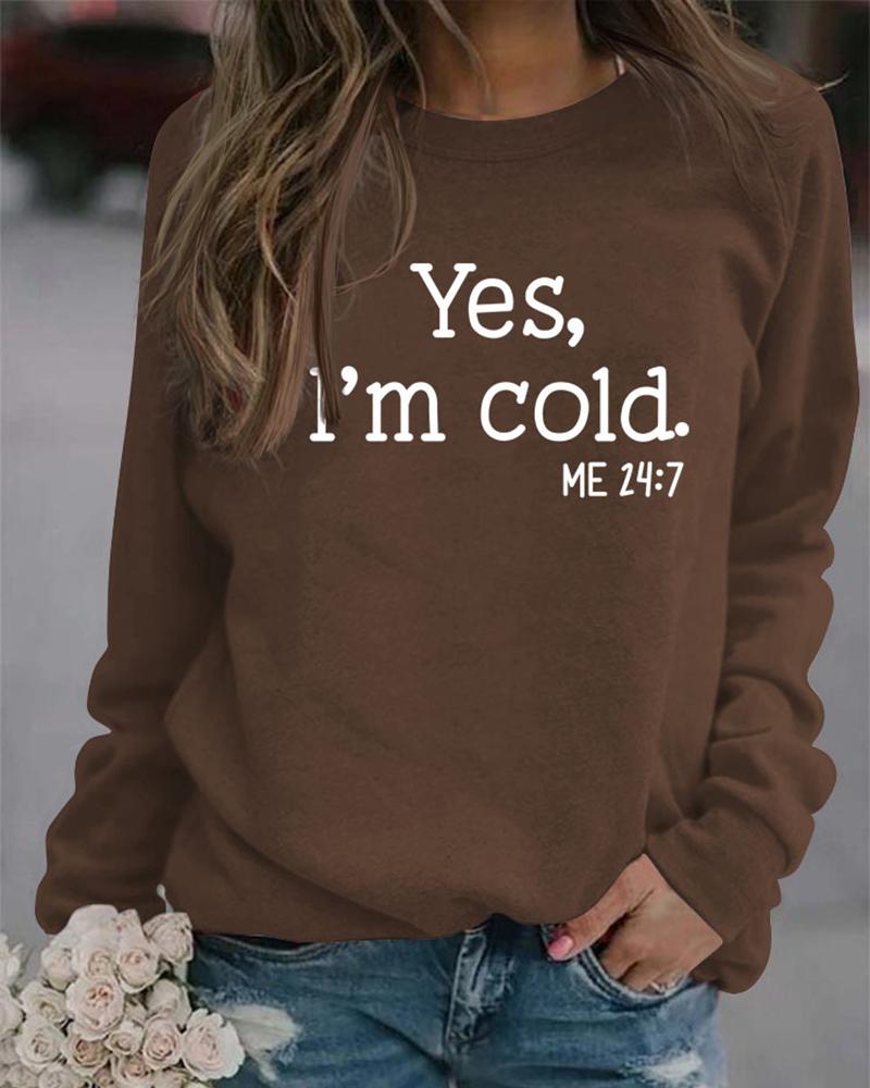 

Letter Print Round Neck Sweatshirt, Brown