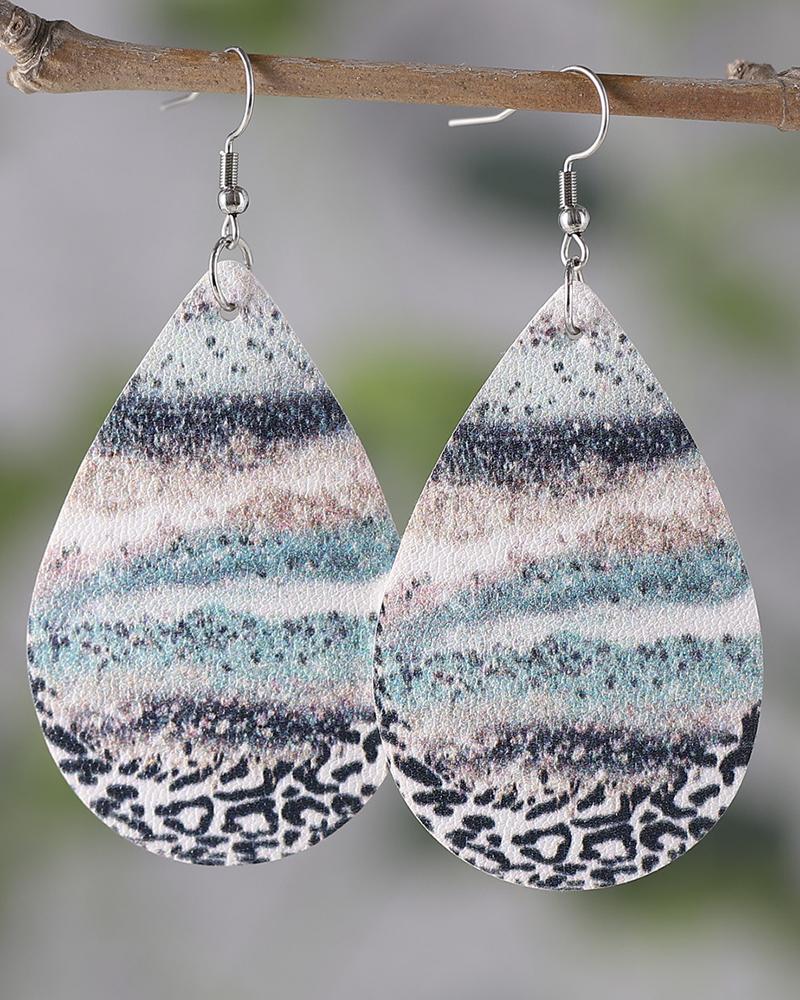 

1Pair Landscape Beach Print Waterdrop Earrings, Leopard