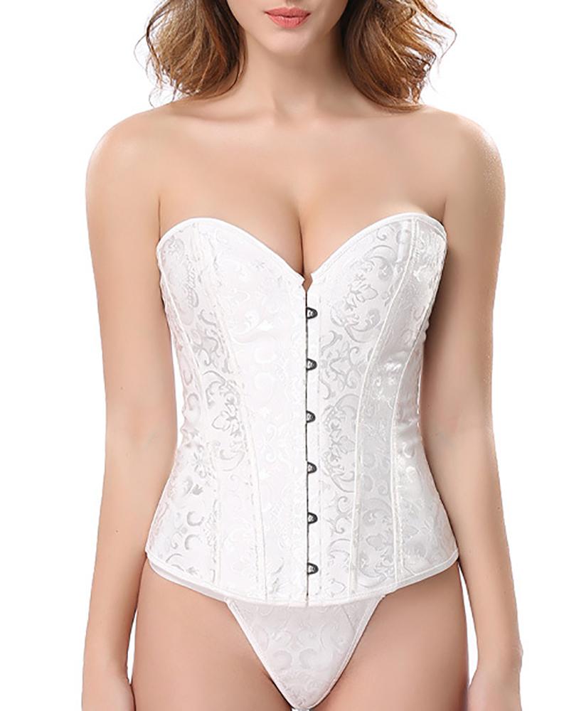 

Floral Pattern Eyelet Lace Up Skinny Corset Top, White