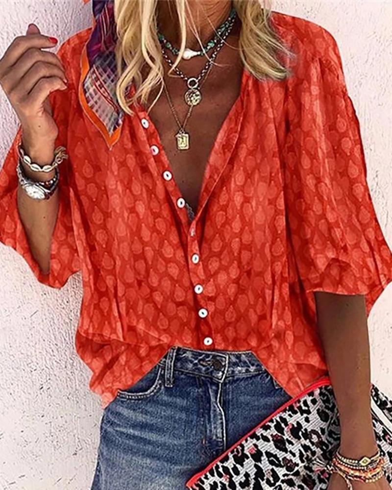 

Waterdrop Pattern Print Buttoned Shirt, Red