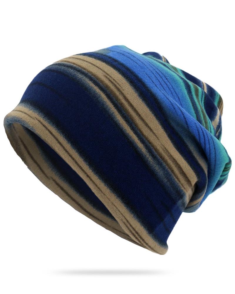 

Unisex Multi-purpose Hat Neck Warmer Contrasting Colors Striped Skull Hat, Blue