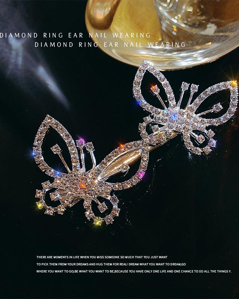 

Rhinestone Decor Butterfly Pattern Hair Clip, Silver