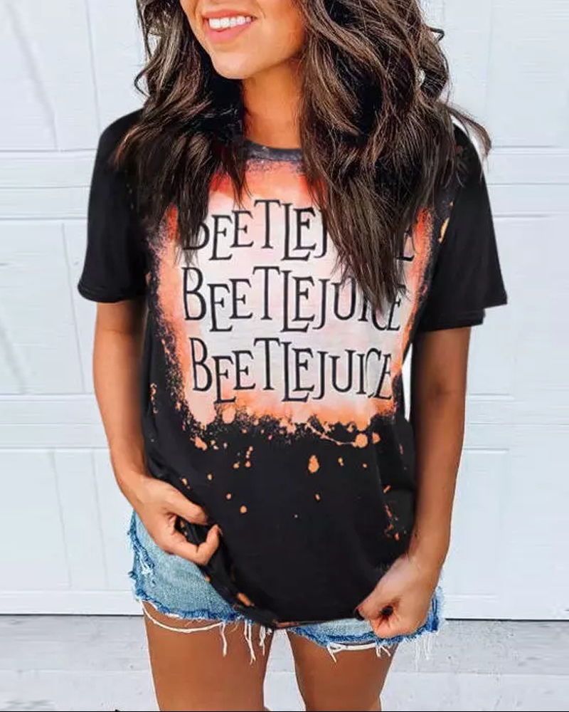 

Halloween Letter Print Casual T-shirt, Black