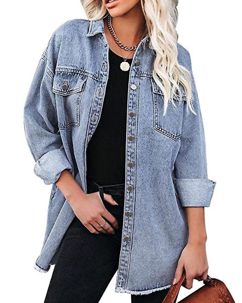 

Buttoned Pocket Design Denim Coat, Lighted blue