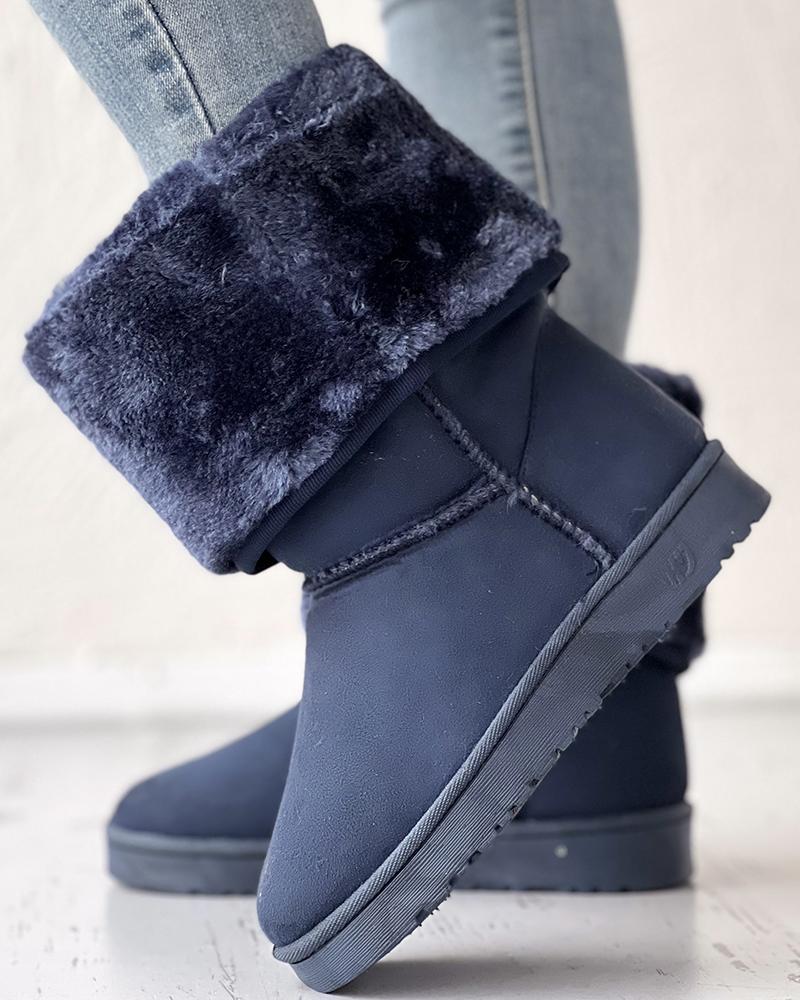 

Contrast Piping Lined Snow Boots, Blue