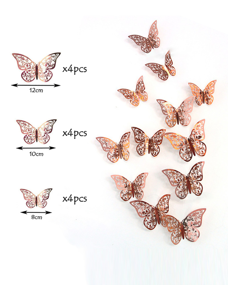 

12PCS/Set 4D Hollow Butterfly Wall Sticker DIY Home Ornament Wedding Party Room Decor, Apricot