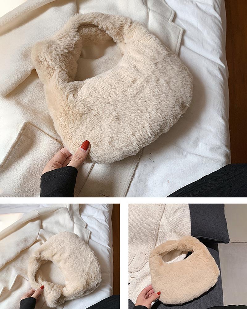

Tied Detail Fuzzy Shoulder Bag, Khaki