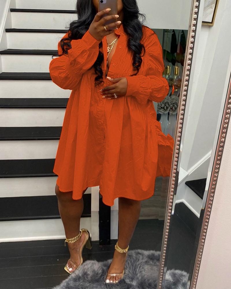

Shirred Ruched Design Button Front Shirt Dress, Orange