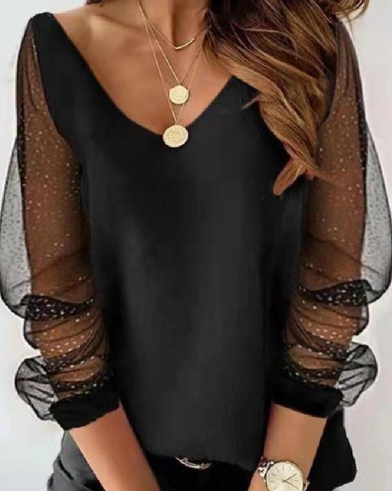 

Contrast Mesh Long Sleeve Top, Black