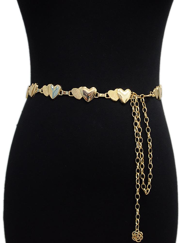 

1pc Heart Decor Waist Chain, Gold