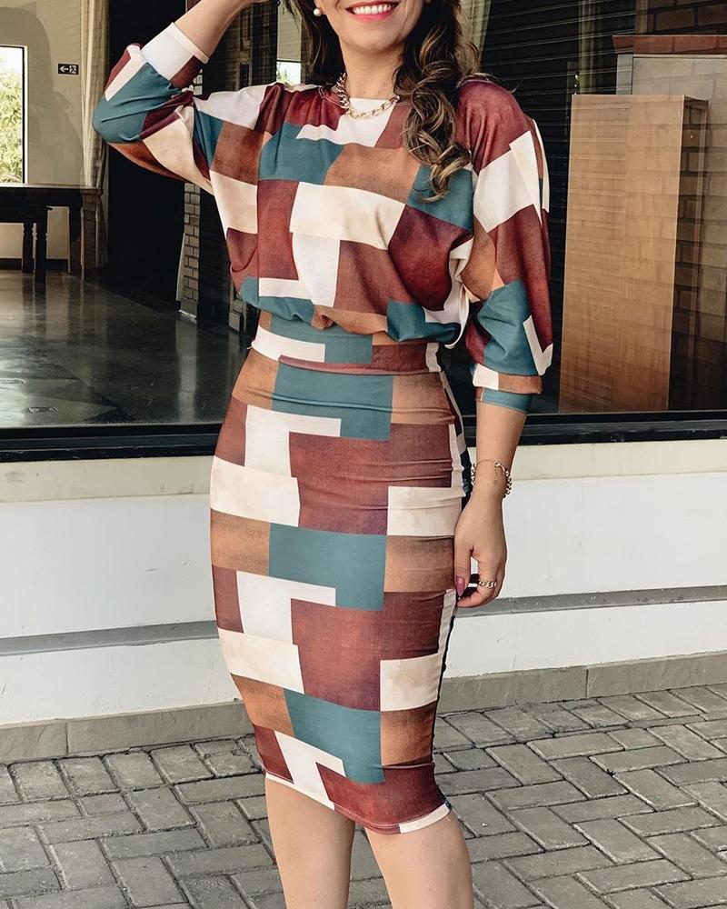 

Colorblock Batwing Sleeve Midi Dress, Multicolor