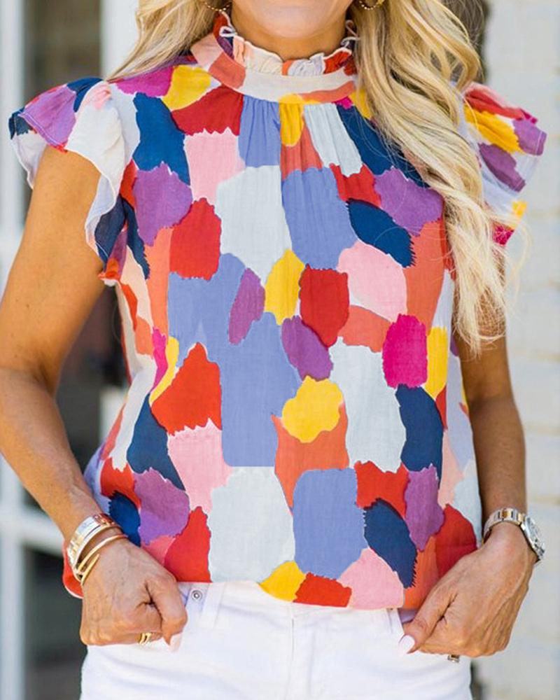 

Allover Print Frill Hem Casual Tank Top, Multicolor