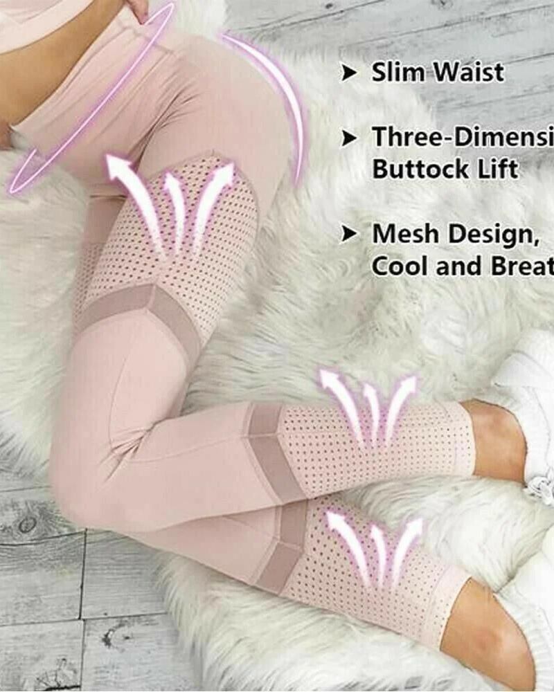 

High Waist Breathable Mesh Stitching Sports Pants, Pink