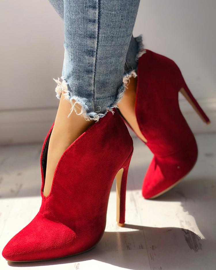 

Pointed Toe Stiletto Ankle Boots, Red