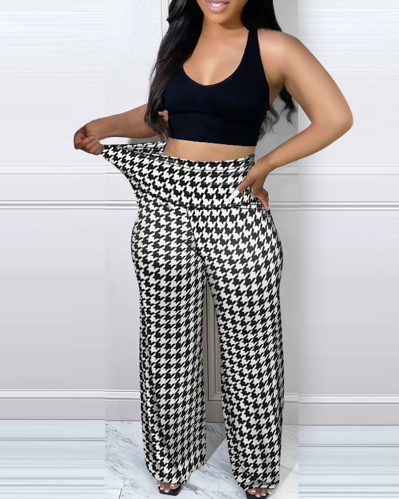 

Plus Size Houndstooth Print High Waist Pants, Blackwhite
