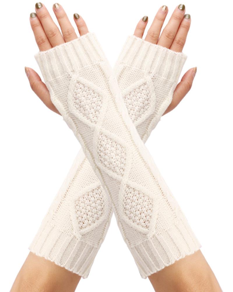 

1Pair Knit Fingerless Gloves, White