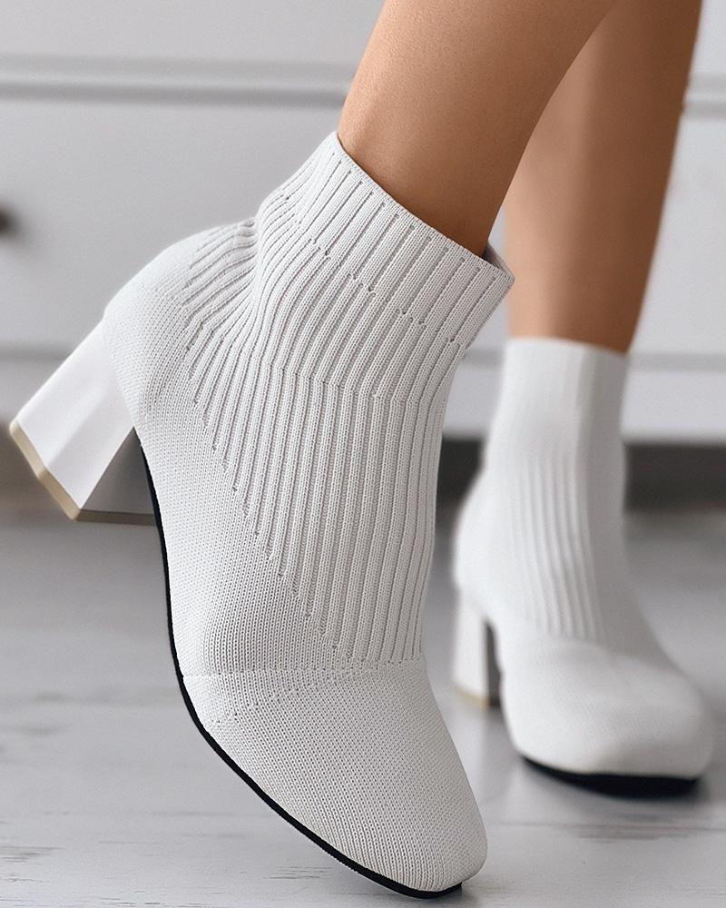

Square Toe Chunky Knit Ankle Boots, Beige