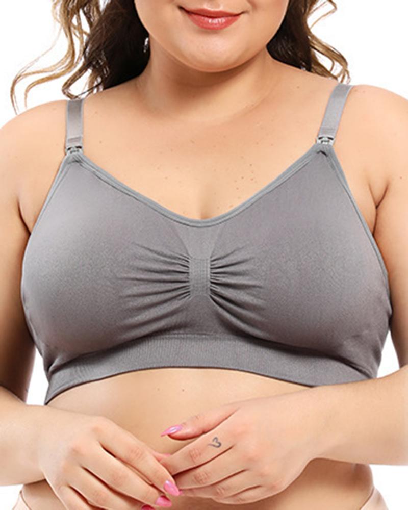 

Plus Size Ruched Adjustable Strap Wireless Lifting Bra, Gray