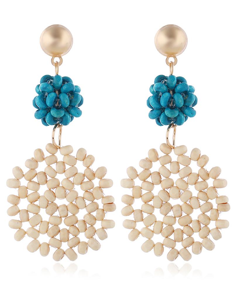 

1Pair Beaded Round Shaped Drop Earrings, Blue