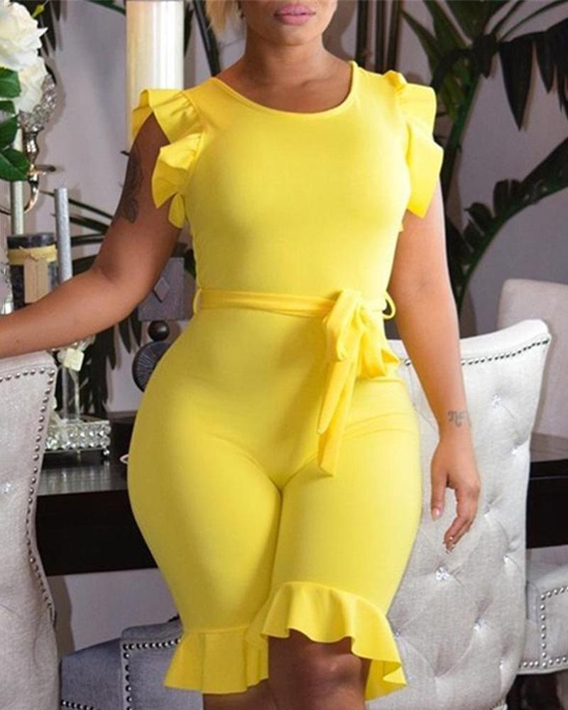 

Ruffles Tied Detail Backless Romper, Yellow