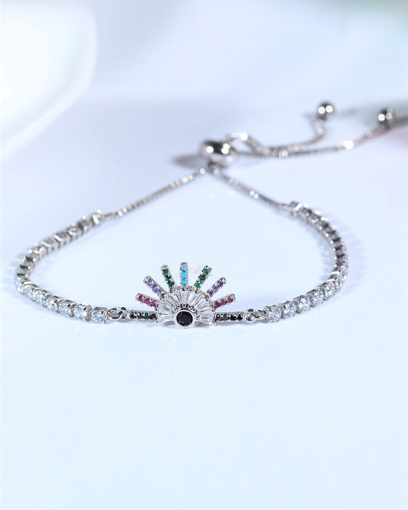 

1pc Zircon Decor Adjustable Bracelet, Silver