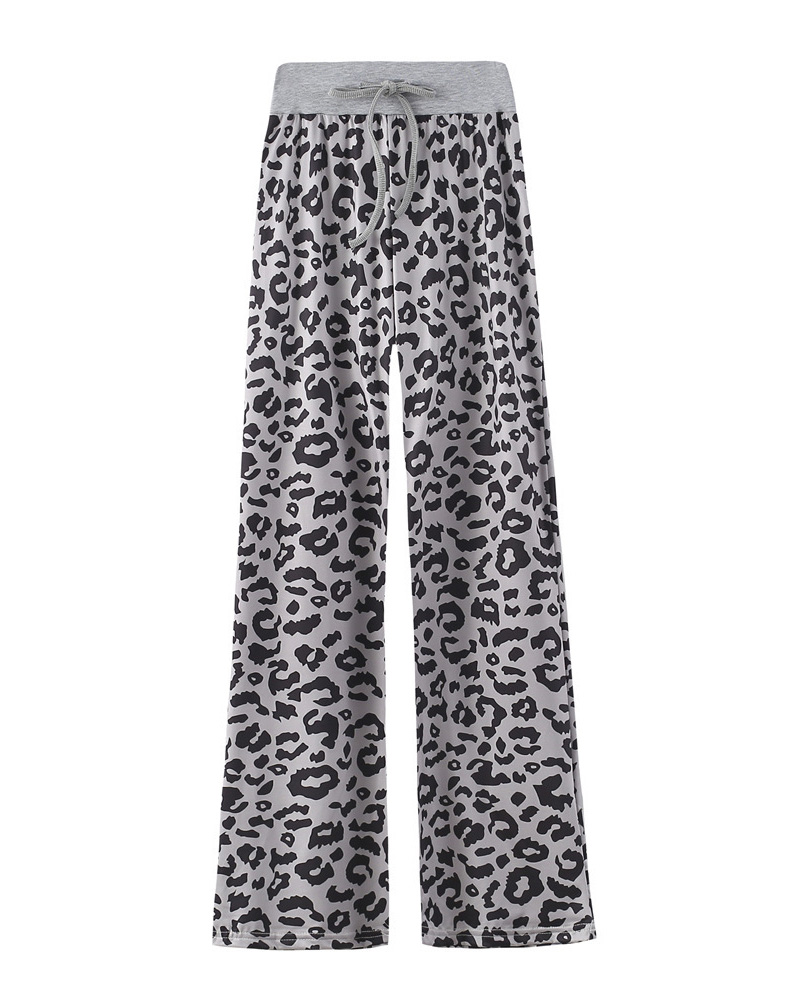 

Cheetah Print Wide Leg Drawstring Pants, Gray